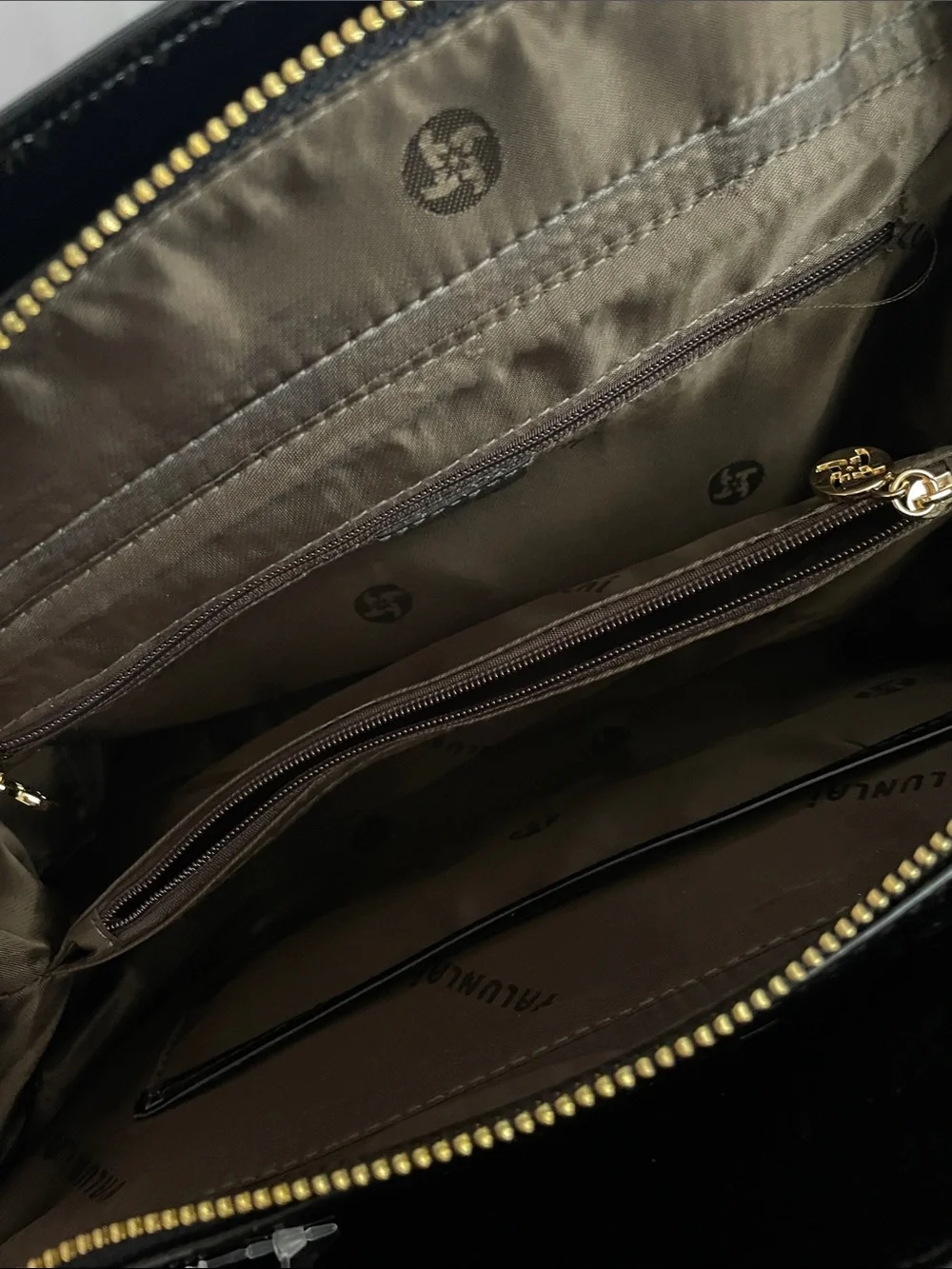 Structured Black Patent Satchel with Gold Accent